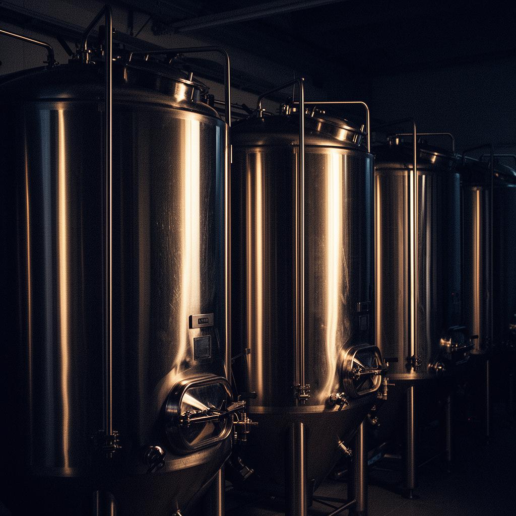 Stainless steel fermentation tanks in low light